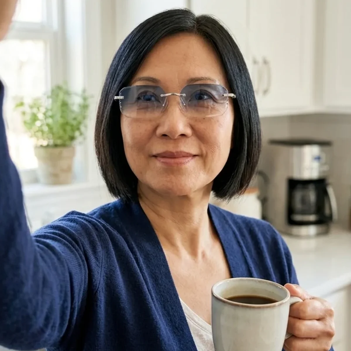 Linda H. wearing BlueLume glasses